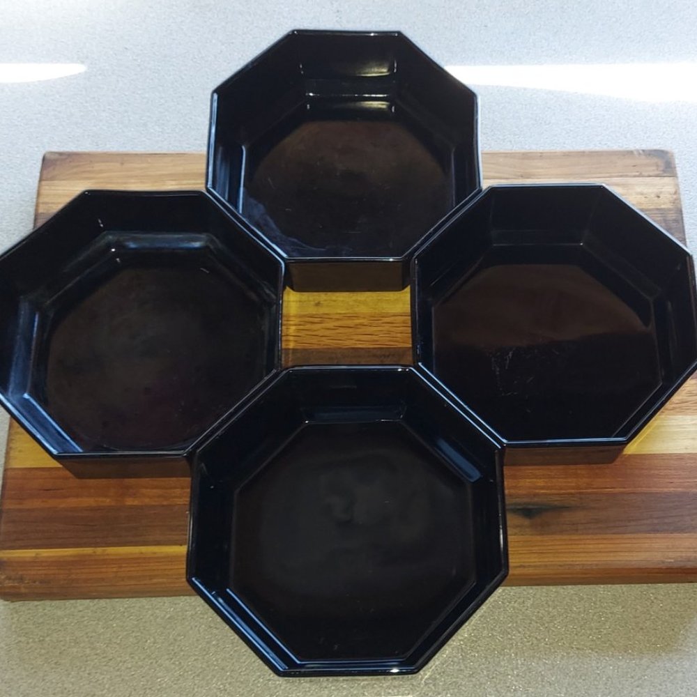 Arcoroc France 4 Black Glass Polygon 5.5" Serving Nesting Vegetable Salad Bowls